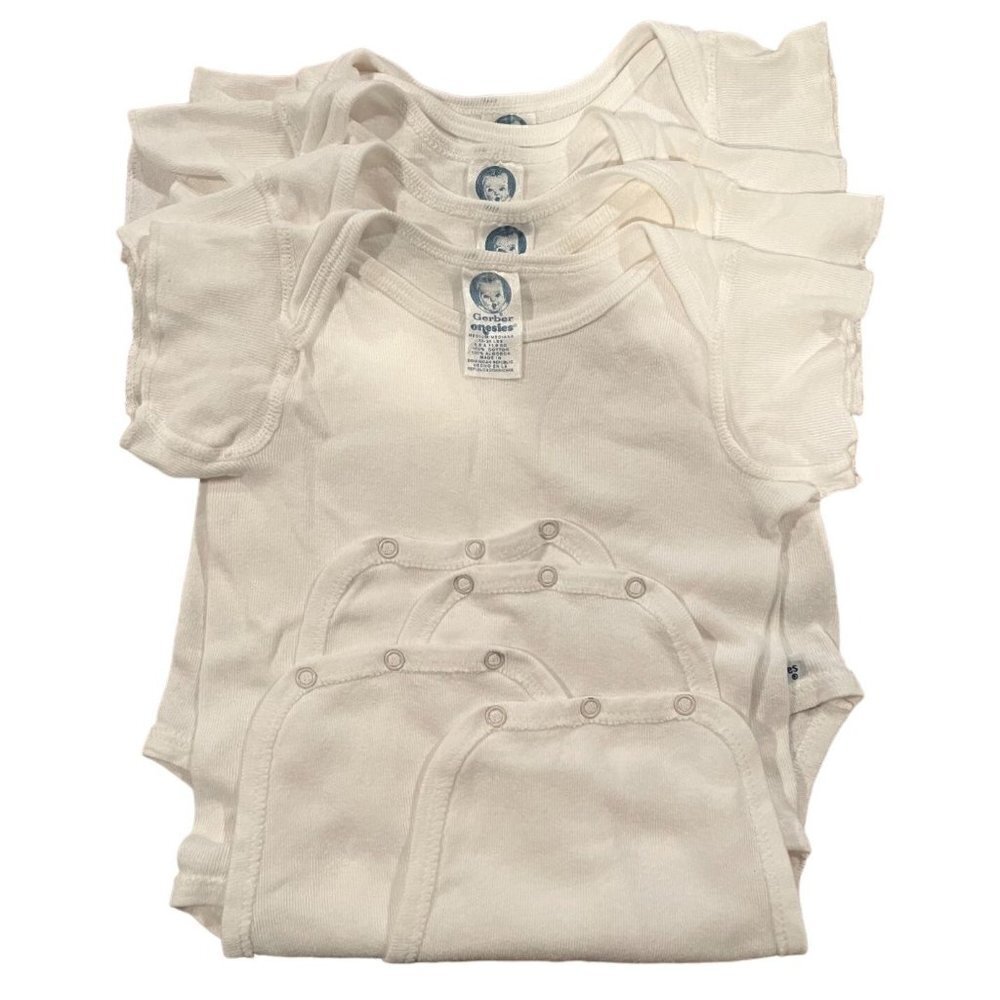 Set of 4 Gerber White Cotton One-Piece Undershirts Size M 19-26lbs.